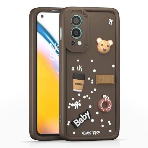 Image of Outlouders Back Cover for Oneplus Nord 2 5G | 3D Cartoon Bear Cute Fun Silicone Full Body Protection Bumper Case (Brown)