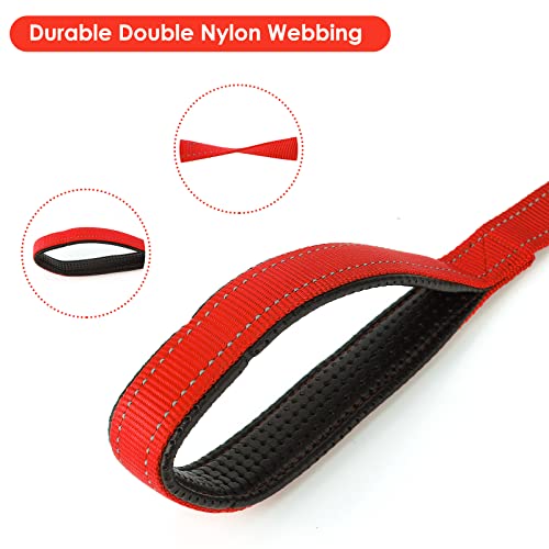 TIESOME Kurze Hundeleine mit gepolstertem Griff, doppeltes Gurtband Nylon reflektierende Haustier Leinen Hundeleine für Walking Training (Rot)