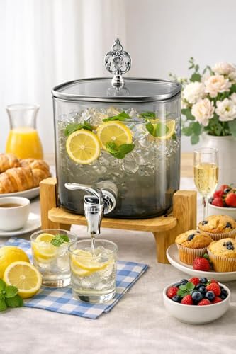 Image of 3 LTR Borosilicate Black Glass Detox Water jug Dispenser with Wooden Stand, Beverage Dispenser for Beer, Water, Cocktails, Detox Drinks & More, Perfect for Parties &,Daily Uses Set of 1