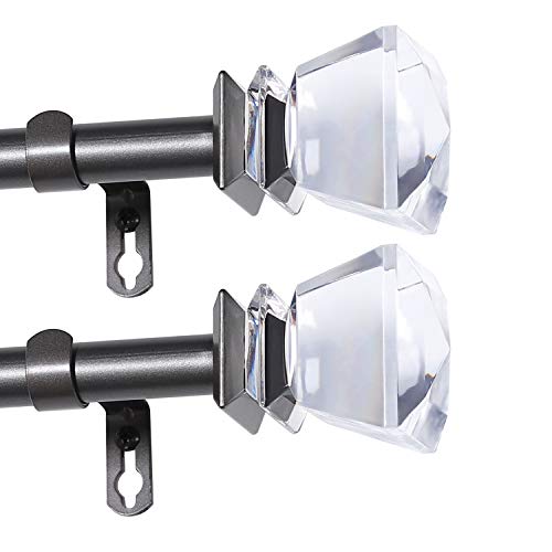 Diamond Curtain Rod Decorative Curtain Rods For Windows 28 To 48-Inch Single Window Treatment Rod Set With Diamond Acrylic Finial Curtain Rod -3/4 Inch Diameter (Pewter, 2 Pack) #TOP1