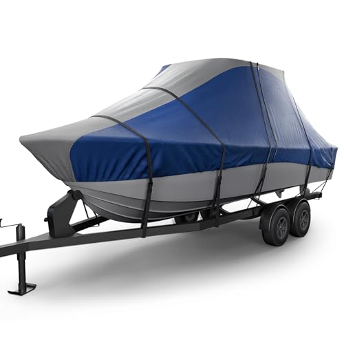 Seal Skin Covers Supreme, T-Top Boat Cover Waterproof, All-Weather Protection, Marine-Grade Cover for 26'-28'L x 108" W (Beam) Mooring & Trailering Boat Cover Grey/Blue