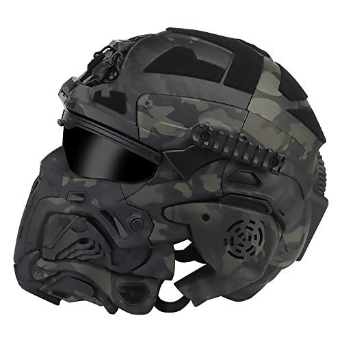 AQ zxdc Casco Protector Táctico de Cara Completa, con Máscara, Auriculares, Gafas, Ventilador de Niebla, para Airsoft Paintball,Bcp