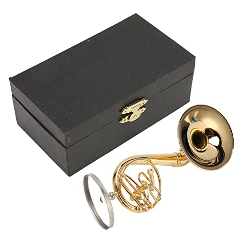Miniature French Horn Model Brass Golden Exquisite Musical Instrument for Home Office