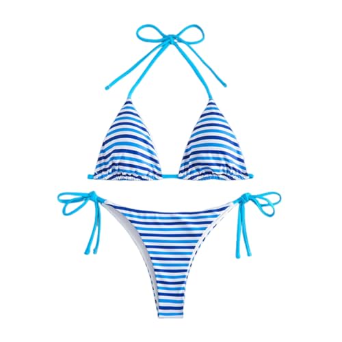 Zambuph Trajes de baño transpirables para mujer, trajes de baño moda para visitas a lugares entretenimiento, corte adelgazante y favorecedor para mujer, traje 2 piezas, Rayas azules, S