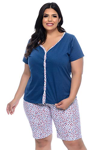 Pijama Plus Size Azul Marinho com Abertura-50
