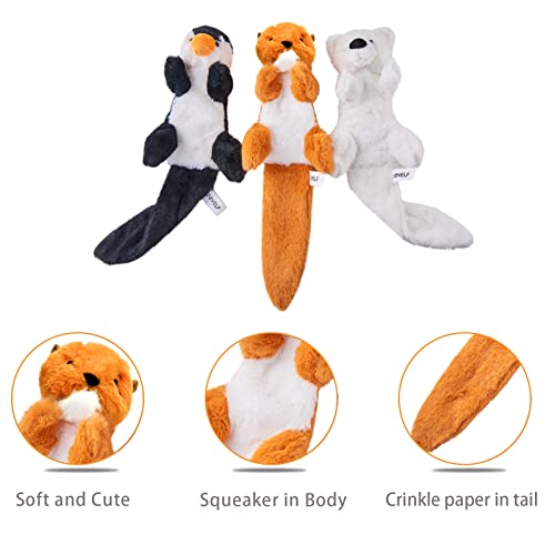 JOYELF Plüsch Quietschendes Hundespielzeug, Interaktives Hundespielzeug ohne Füllung für mittlere und große Hunde mit Quietsch- und Knitterpapier 3er Pack Meerestiere - Pinguin, Eisbär und Otter