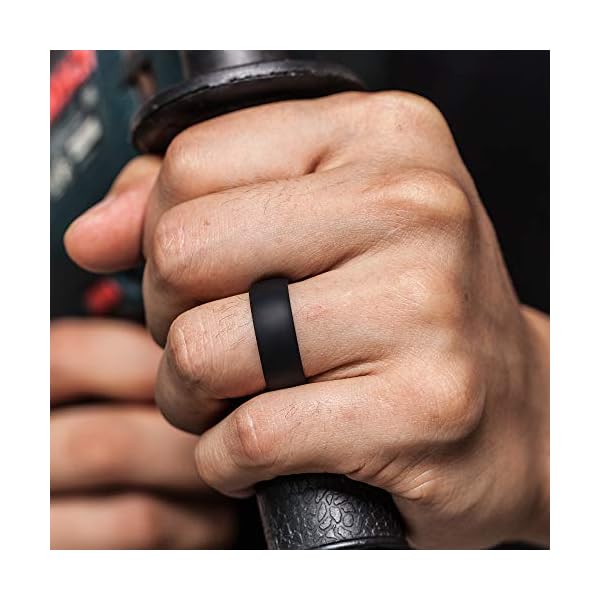 ThunderFit Silicone Rings for Men - 1 Ring Breathable Patterned Design Wedding Bands 8MM (1 Ring - Black, 9.5 - 10 (19.8mm)) - Image 5