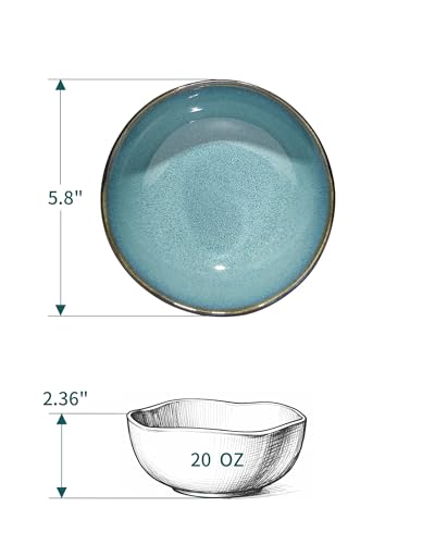 Image of Pokini 5.8 inch Stoneware Cereal Bowls Set of 4, 20Oz Irregular Soup Bowls Set | Reactive Glaze Small Bowls for Soup, Oatmeal, Snack, Microwave & Dishwasher Safe, Chip Resistant Breakfast Bowls, Green Black
