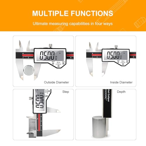 Image of Digital Caliper, 8 inch Caliper Measuring Tool Extreme Accuracy Waterproof Electronic Vernier Caliper Industrial Stainless Steel Digital, Durable Measuring Tool with Large LCD Screen