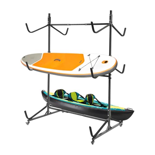 Hanmorfarbi Kayak Rack, Freestanding Storage Rack Adjustable Width with Lockable Wheelsfor Indoor Outdoor Garage, Shed, Dock, Kayak Display Racks (3 Floors 6 Ships)
