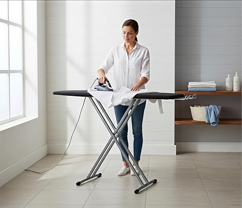 Image of SD STANDLONE Premium Foldable Ironing Board with Iron Rest & Adjustable Height | Heavy-Duty Steel Frame | Heat-Resistant Padded Cover | Stable Non-Slip Legs | Space-Saving Design for Home Use