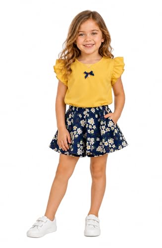 Image of Bold N Elegant Floral Embroidered Cotton Sleeveless Ruffle Top and Shorts Clothing Set for Infant Toddler Baby Girl