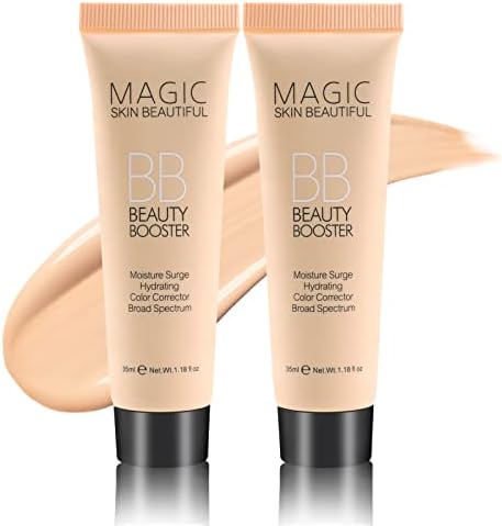 Boobeen Hydrating BB Cream, Full-Coverage Foundation & Concealer, Color Correcting Tinted Moisturizer BB Cream for All Skin Types - Evens Skin Tone (2 Pcs)