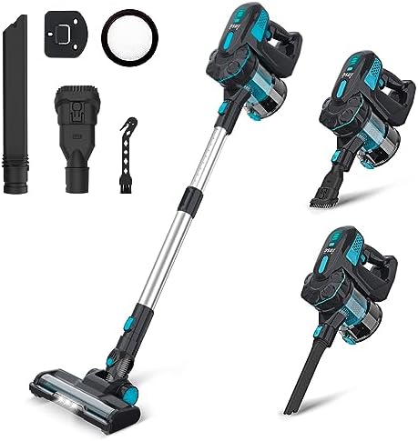 INSE Cordless Vacuum Cleaner, 6-in-1 Rechargeable Stick Vacuum Up to 45mins Runtime, Powerful Vacuum Cleaner with 2200mAh Battery, Versatile Quiet Lightweight Vacuum for Hard Floor Pet Hair Home Car