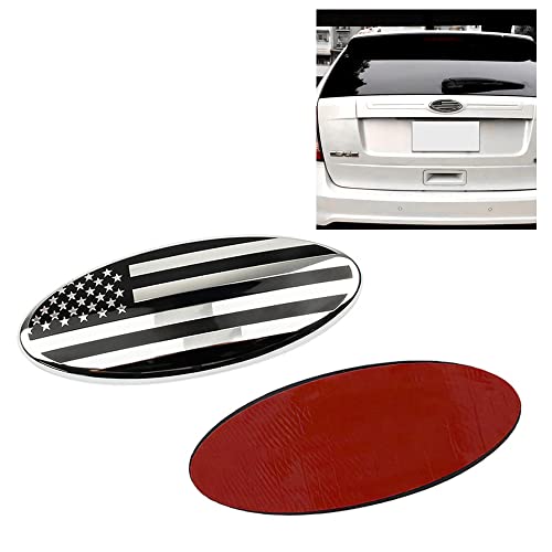 Image of SANRILY 6.9 Inch Silver Oval American Flag Emblem for Ford F150 F250 F350 6.9 inch x 2.8 inch Decal Badge Nameplate for Ford 1999-2004 Car Emblem Replacement Cover