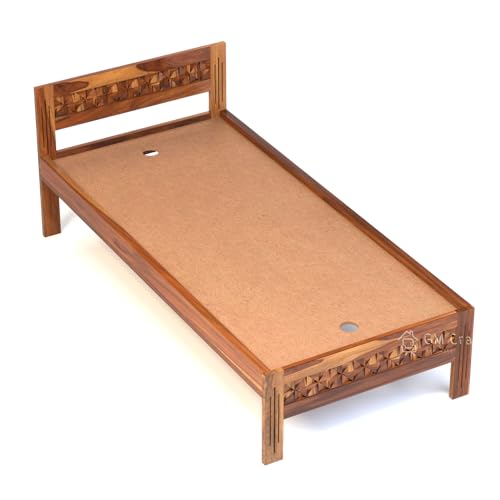 Image of Sheesham Wood Single Bed, Diamond Pattern Headboard, 80 x 38 inches, Without Storage (Honey)