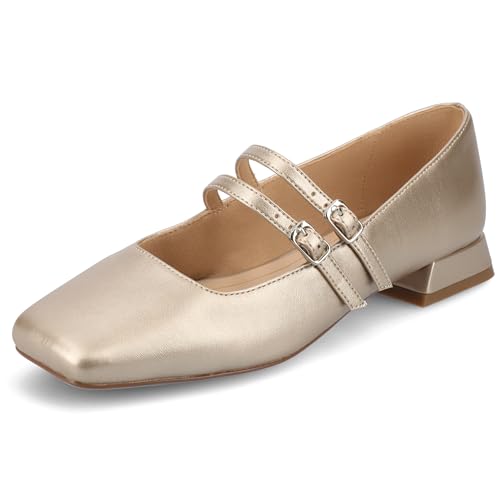 Journee Collection Womens Gredah Mary Jane Dress Flats Strappy Double Buckle Slip On Cushioned Block Heel Square Toe