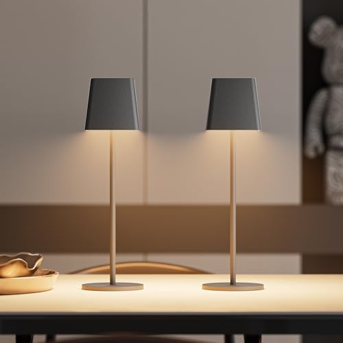K-Bright 2 pezzi Lampada LED Dimmerabile da tavolo in alluminio, H38cm, Ricaricabile Colore luce calda Per interni/esterni Lampada da scrivania senza fili con 1m USB-C (Grigio scuro)