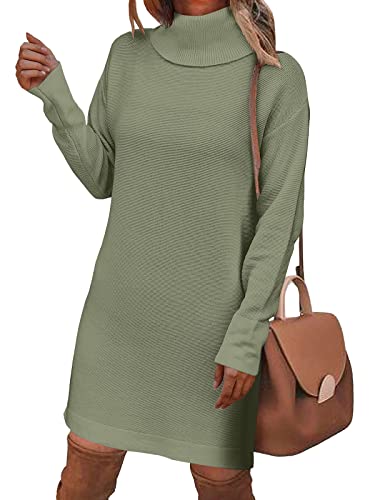 Anrabess Women Turtleneck Long Batwing Sleeve Casual Loose Oversized Sweater Dress Knit Fall Winter Pullover Dresses 793Nenlv-M Green #TOP25