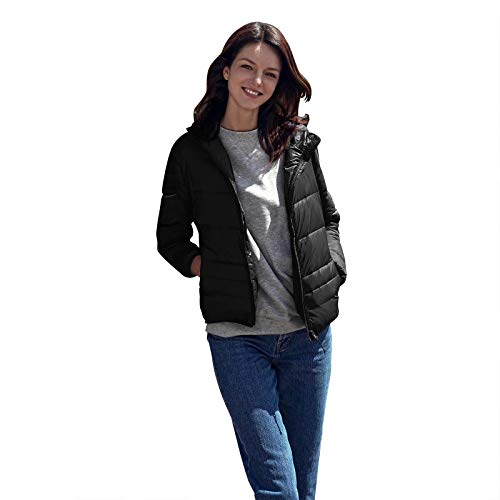 GYMAX Women's Heated Down Jacket, Lightweight Water-Resistant Down Coat (Black, X-Large)