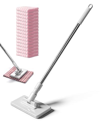 JININOSEU Wischmopp Set mit Druck-Klemm-System Bodenwischer Bodenreinigung mit 15 Wiederverwendbare Mikrofasertücher Mini Mop Fauler Wischmop Multifunktional Bodenwischer für Enge Ecken