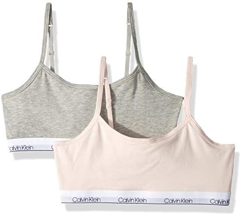 Calvin Klein Girls' Big Modern Cotton Classic Crop, 2 Pack - Crystal Pink/Heather Grey, Big Girls -Large - 10/12