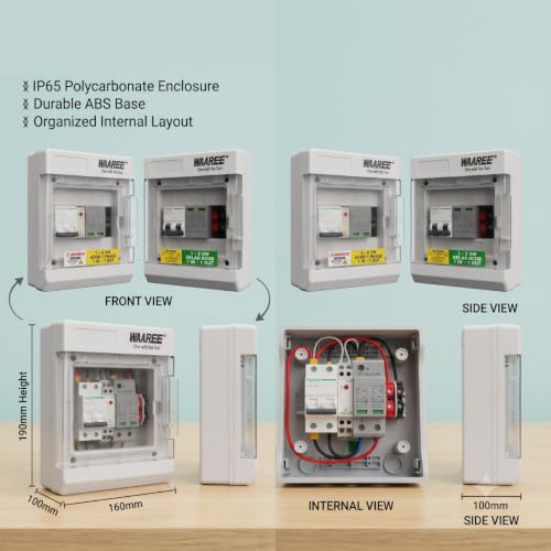 Image of WAAREE 1-6 kW ACDB & DCDB (1 In - 1 Out) Single Phase || Combo || 12 Month Performance Warranty || IP65 Polycarbonate ABS Enclosure MCB & Surge Protection Device