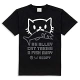 [スコーピー] 猫 Tシャツ お魚くわえたどらねこさん メンズ レディース 半袖 ブラック XL