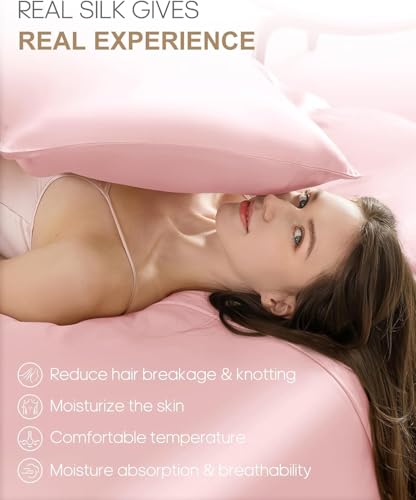 Image of Craftelio Satin Pillow Covers Set of 2 with 3 Free Random Color Scrunchies - Luxurious, Soft & Smooth Cushion Cases for Skin and Hair Care (Pink)