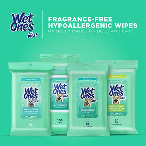 Image of Wet Ones for Pets Hypoallergenic Multipurpose Dog Wipes with Vitamins A, C and E - Fragrance-Free Dog Grooming Wipes with Vitamins, Wet Lock Seal, 100 Count - 12 Pack