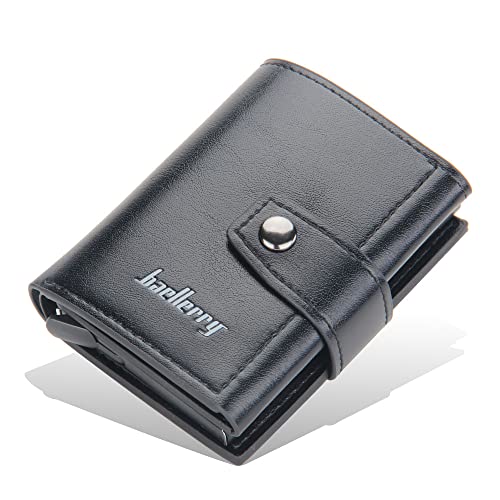 DierAn men's card bag European and American automatic bomb card type buckle card clip new metal aluminum shell RFID card cover (Color : Black)