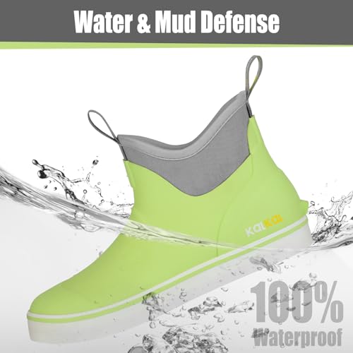 Image of Kalkal Women's Deck Boots, Waterproof Ankle Rain Boots Fishing Boots with High Traction, Women's Rubber Boots For Gardening Fishing Boating Camping