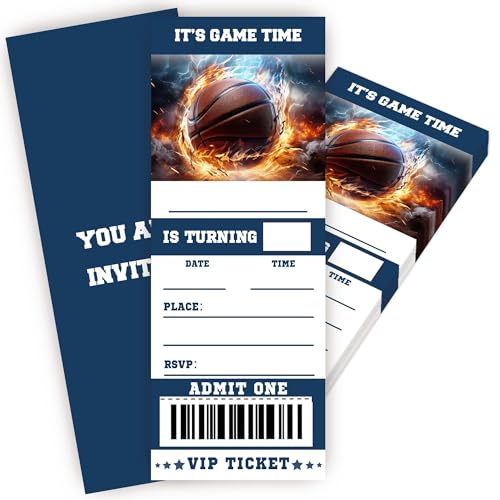 heiyihe Birthday Invitations for Boys, Basketball Birthday Party Decorations, Sports Birthday Invite with Envelopes for Boys Girls, Party Favor Supplies (3×8 inch)-A03