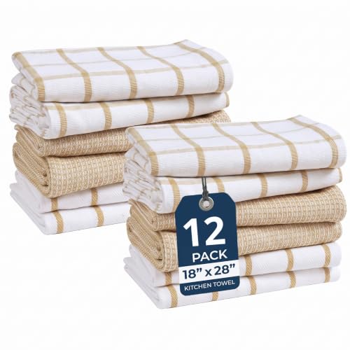 Image of LANE LINEN Tea Towels for Kitchen 100% Cotton Durable 12 Pack - Beige
