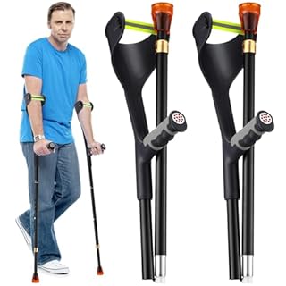 Geiserailie 2 Pcs Forearm Crutches for Adults, Folding Forearm Crutches Lightweight and Adjustable with Rubber Grips for Comfortable Grip, Aluminum Cane with Cuffs for Walking, Black