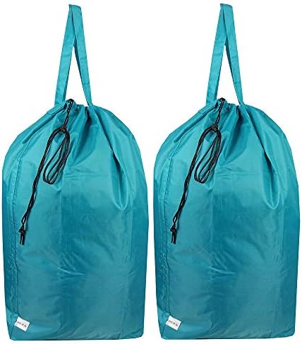 UniLiGis Tear Proof Nylon Laundry Bag with Handles (2 Pack),Travel Laundry Bag with Drawstring Closure,Dirty Clothes Bag Fit Most Laundry Hamper or Basket,27.5x34.5 in,Blue Aqua