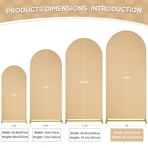Image of SoarDream 7.2FT Arch Backdrop Cover Khaki Spandex Fitted Wedding Arch Stand Covers Fitted for Round Top Chiara Arch Cover Stretchy Backdrop for Birthday Birthday Party Balloon Decor