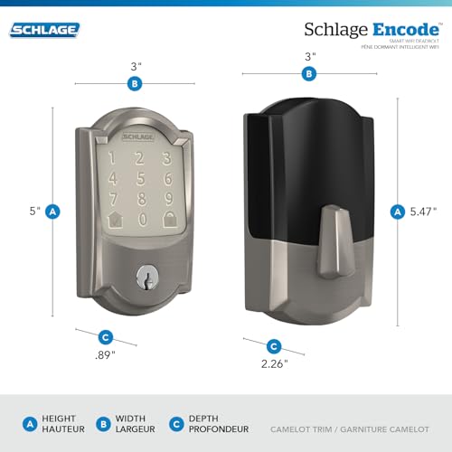 Schlage Encode Smart WiFi Deadbolt Lock and Camelot Accent Passage Lever Combo - Keyless Entry with App or Touchscreen with Camelot Trim, Satin Nickel, FBE489 CAM 619ACC CAM by SCHLAGE - Image 6