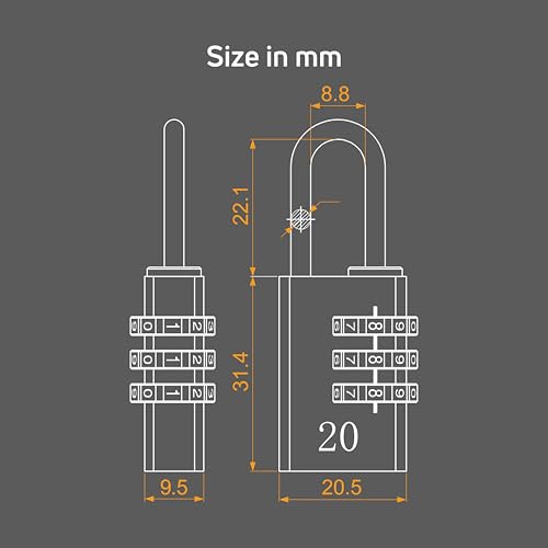 Image of AIDO by dormakaba Group 3-Digit Number Locks (Pack of 3)|20mm Combination Padlocks for Bag, Luggage, Sports Bag, Lockers & ToolBoxes| Water-Resistant|Hardened Shackle|2 Yr Warranty |Red, Black, Silver