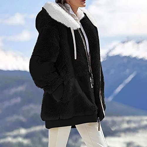 Winter Coats For Women Plus Size Fashion Sherpa Jacket Warm Fleece Zip Up Hoodie Casual Aesthetic Clothes Valentines Day Gifts Long Sleeve Plush Tops Pullover Outfits Workout Sets(2-Black,4X-Large) #TOP1