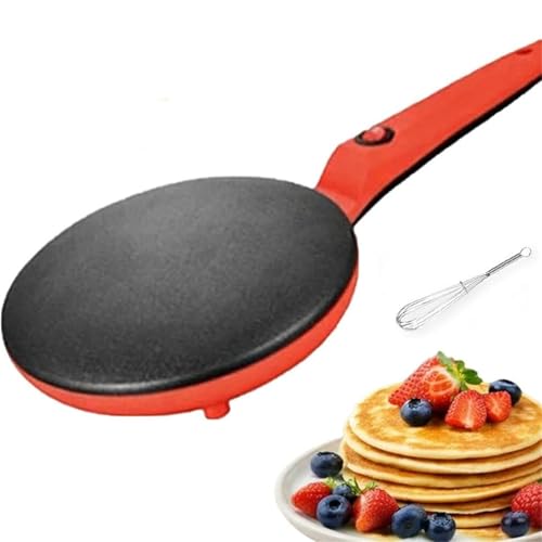 Crepera eléctrica antiadherente de 8 pulgadas, plancha desayuno portátil calentamiento rápido for panqueques, tortillas y crepes caseros(Red)