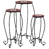 Set di 3 Tavoli Mosaico in Ceramica e Ferro,Design Decorativo con Piano Facile da Pulire,Portavasi da Balcone,Supporto per Piante,per Interno ed Esterno,Colore Terracotta e Bianco,30x70 25x60 20x50 cm