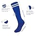Moikolok Age 10 Above Kid Soccer Socks 3 Pairs Knee High Tube long Two Stripes Uniform Socks for Boys Girls (Blue)