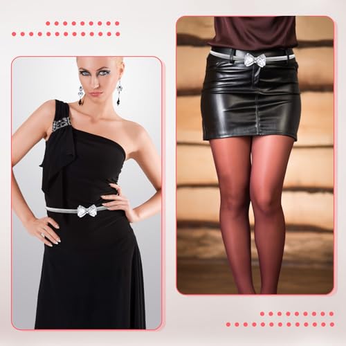 Silver Metal Waist Belt, Bow-Knot Rhinestone Thin Belt for Women Dress Shirt Jeans4