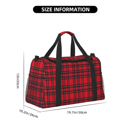 Royal Stewart Tartan Red Black Plaid Lightweight Travel Duffle Bag – Spacious Overnight Bag With Mesh Side Pockets, Adjustable Strap & Reinforced Design3