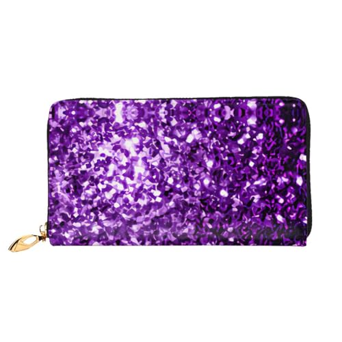 Portefeuille en cuir violet imprimé pailleté avec fermeture éclair et fentes cartes