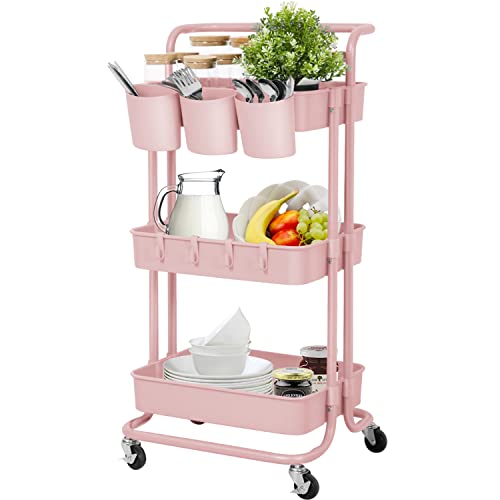 LEZIOA 3-Tier Rolling Storage Cart with Utility Handles for Home and Office Organization