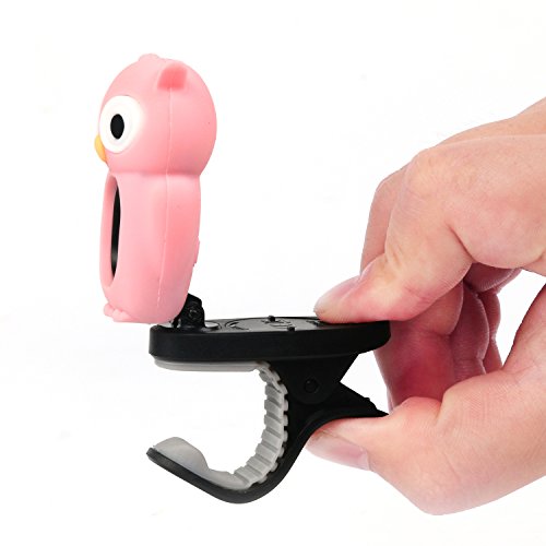 Rinastore Clip-On Owl Tuner for Guitar, Bass,Ukulele & Violin (Pink)