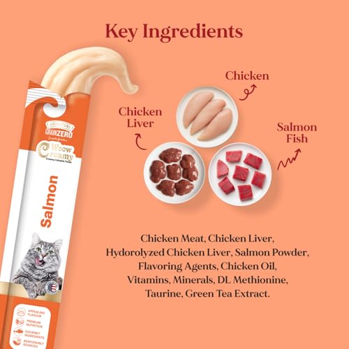 Image of Grain Zero Creamy Lickable Cat Treats (75g x 5 Pouches) Total 375g | Salmon | Promotes Hydration | No Artificial Preservatives | Best for Training & Bonding | for Kitten & Adult