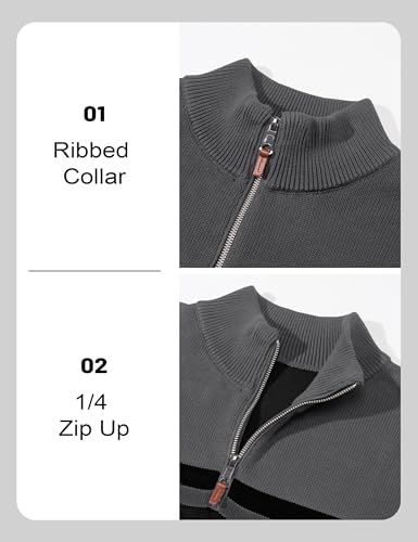 Men Striped Sweater Golf Pullover Mens Casual Sweater Turtleneck Shirts Multi-Color Striped Tops Winter Thermal Sweater Slim Fit Sweaters Polo Sweater Dark Grey Black - Image 5